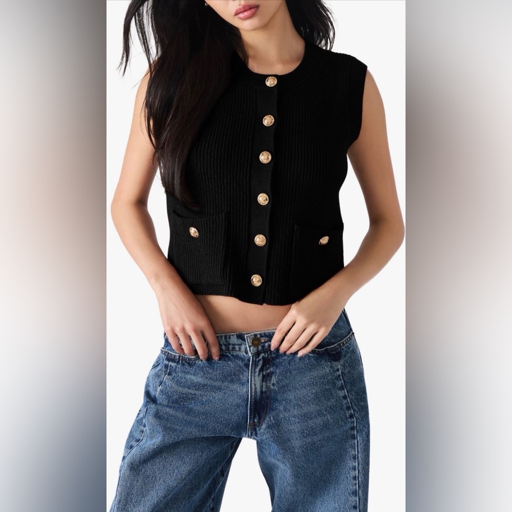 NWT STEVE MADDEN ALIYA SWEATER VEST BLACK SIZE M